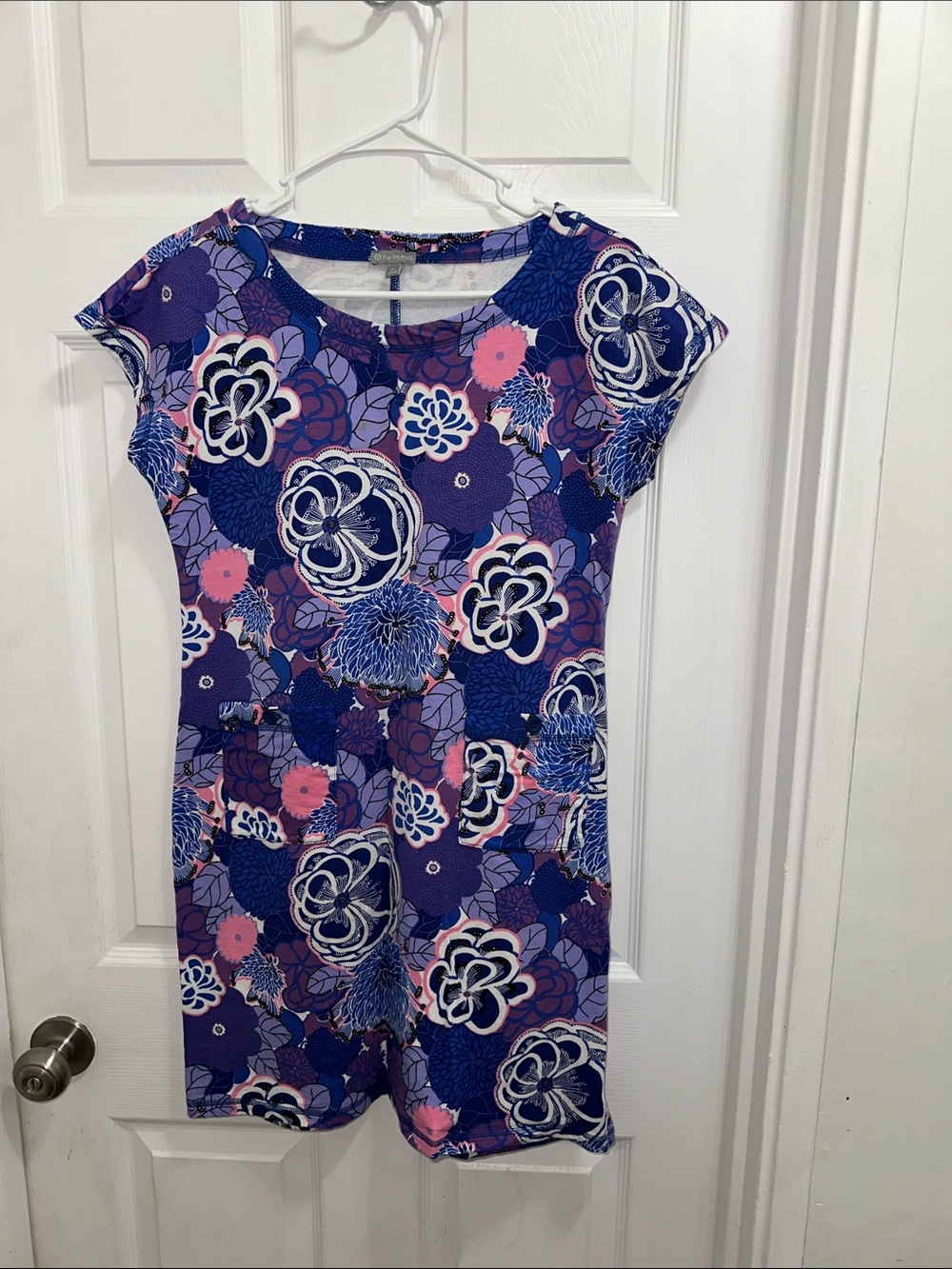 T by Talbots Terry Dress Spring Blossoms Blue and Pink Floral